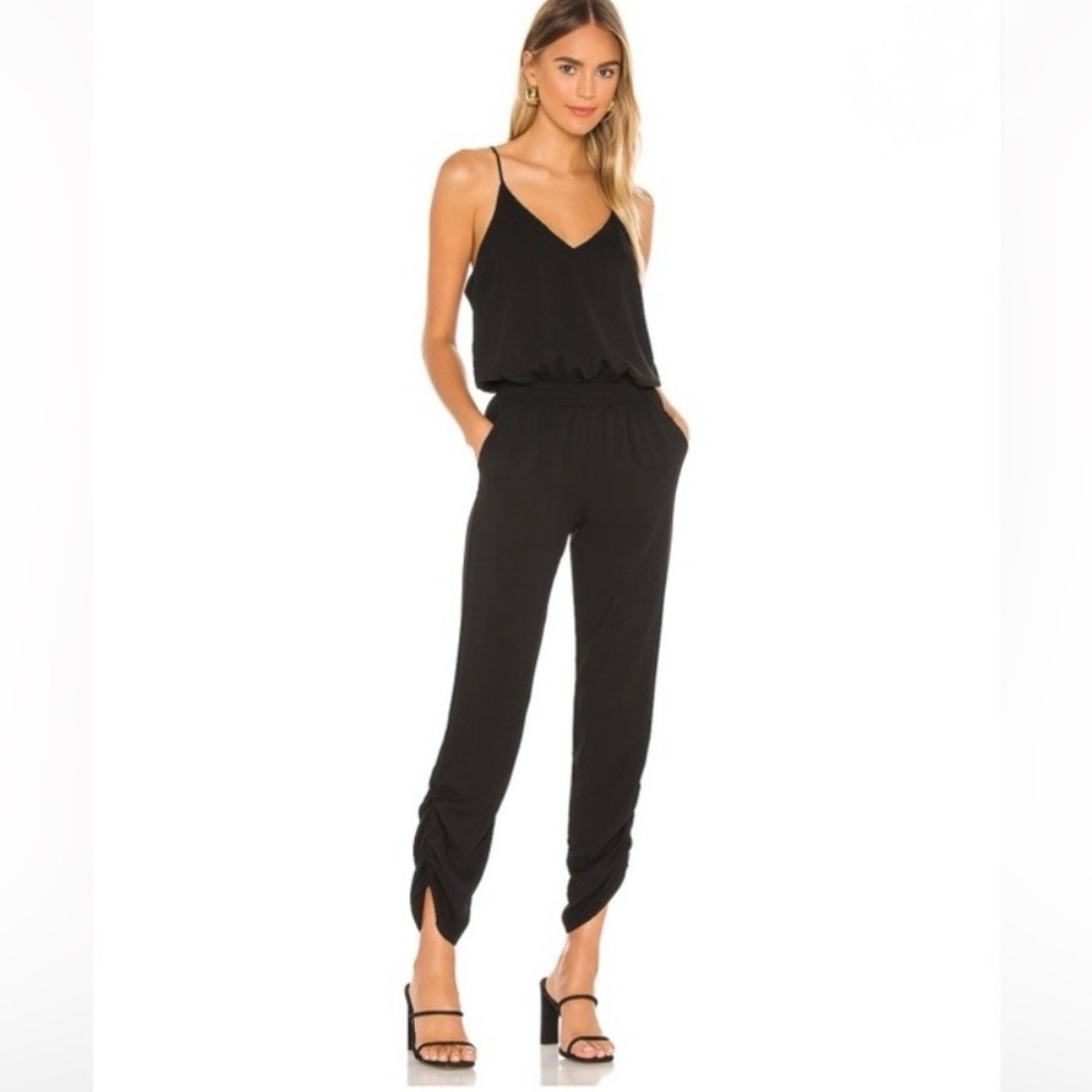 Amanda Uprichard Lowell Jumpsuit Black Ruched Ankle Elastic Waist M